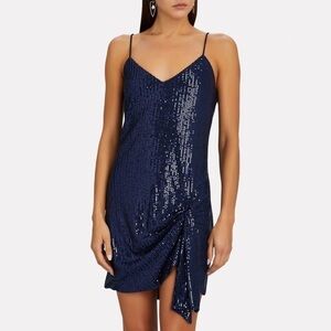 NWT Caroline Constas Koren Sequined Gathered Mini Slip Dress in Midnight Blue